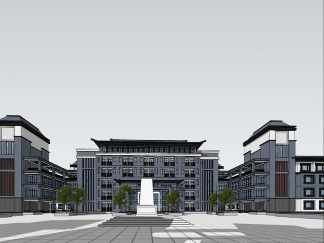 Sketchup学校模型|多层学校，校园教育建筑，中式风格