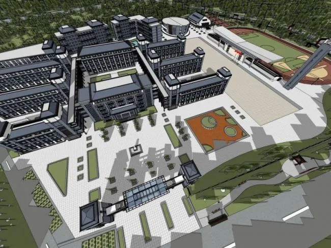 Sketchup学校模型|多层学校，校园教育建筑，中式风格