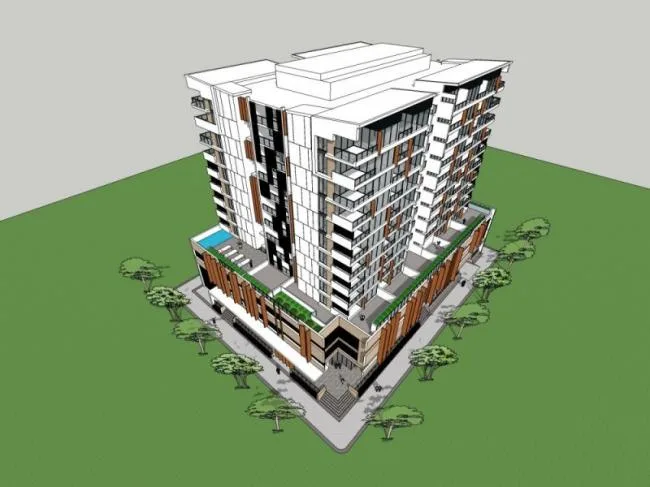 Sketchup住宅模型|高层住宅楼，底层商业，现代风格