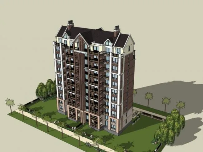 Sketchup住宅模型|高层住宅楼，居住建筑，古典风格