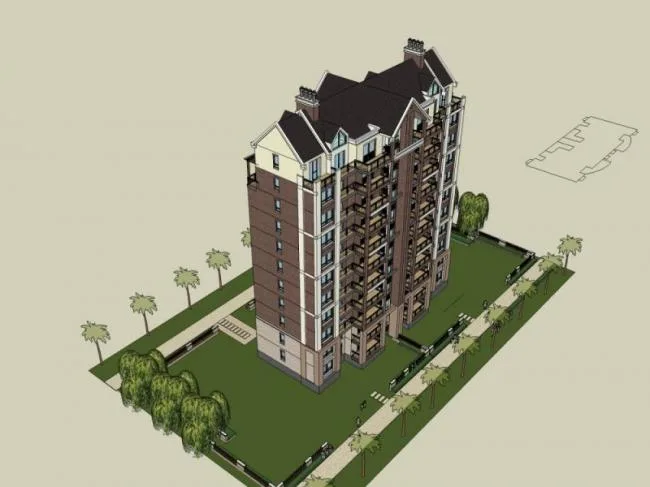 Sketchup住宅模型|高层住宅楼，居住建筑，古典风格