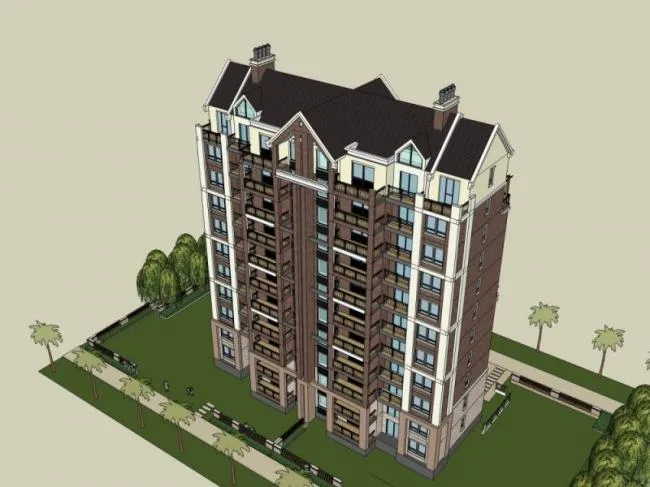 Sketchup住宅模型|高层住宅楼，居住建筑，古典风格
