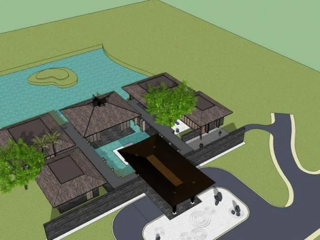 Sketchup酒店模型|多层酒店，中式风格