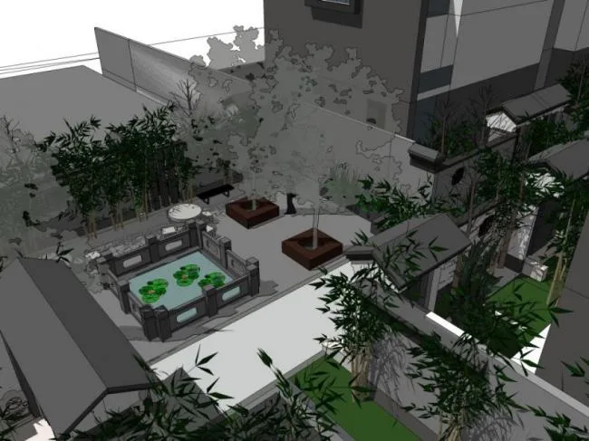 Sketchup景观模型|庭院景观，住宅景观，中式风格