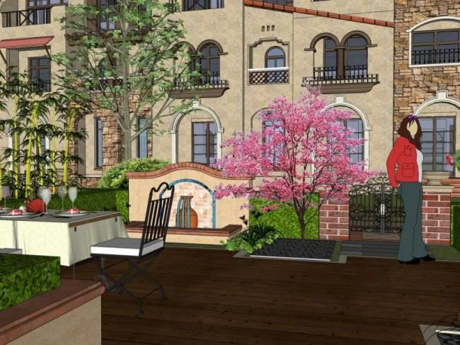 Sketchup景观模型|庭院景观，住宅景观，古典风格