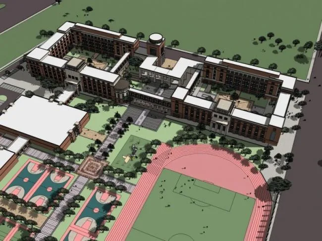 Sketchup学校模型|多层小学学校，校园教育建筑，古典风格