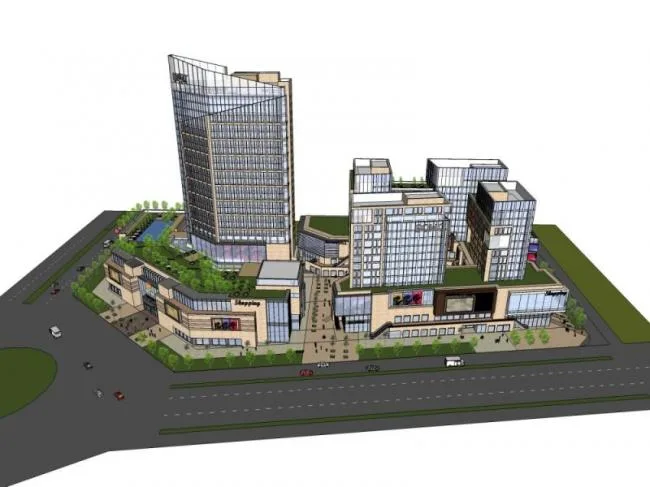 Sketchup综合体模型|超高层办公楼，购物中心，多高层商业综合体，现代风格