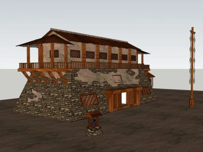 Sketchup古建筑模型|多层驿站，中式风格，古建
