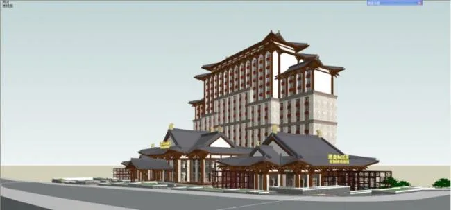 Sketchup酒店模型|高层酒店，中式风格，南湖德胜和酒店投标方案