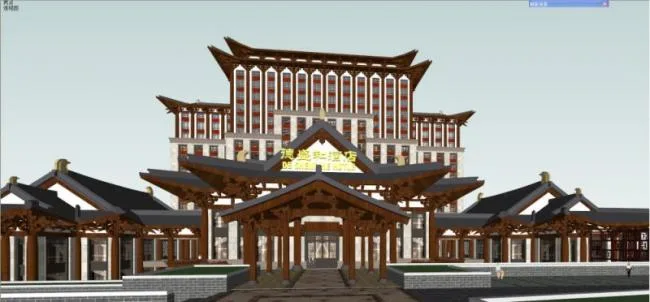 Sketchup酒店模型|高层酒店，中式风格，南湖德胜和酒店投标方案