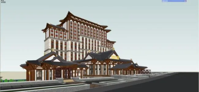 Sketchup酒店模型|高层酒店，中式风格，南湖德胜和酒店投标方案