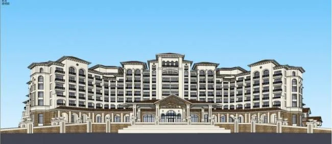 Sketchup酒店模型|多层酒店，古典风格，西班牙风格