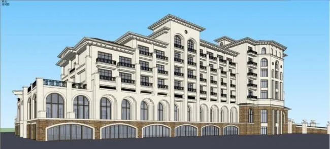Sketchup酒店模型|多层酒店，古典风格，西班牙风格