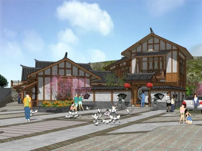 Sketchup商业模型|多层商业街，中式风格