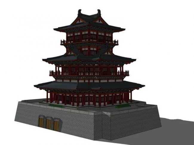Sketchup古建筑模型|多层阁楼，中式风格，古建