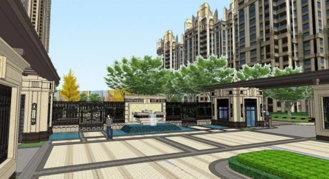 Sketchup景观模型|小区景观，住宅景观，古典风格