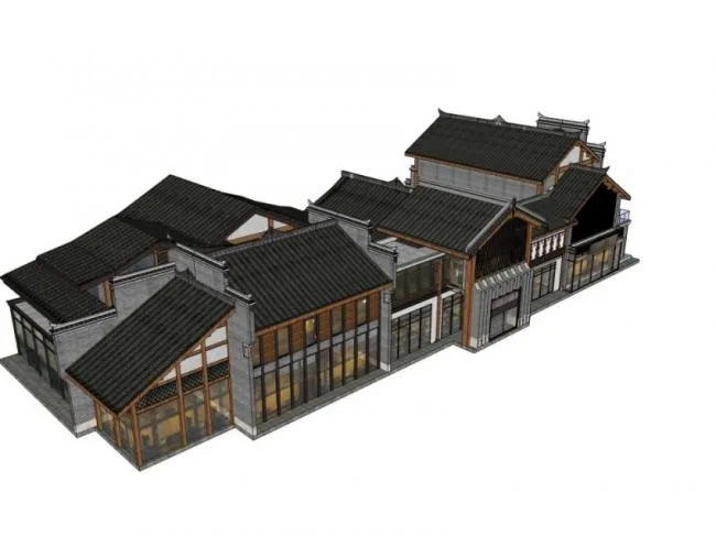 Sketchup商业模型|多层商业街，中式风格