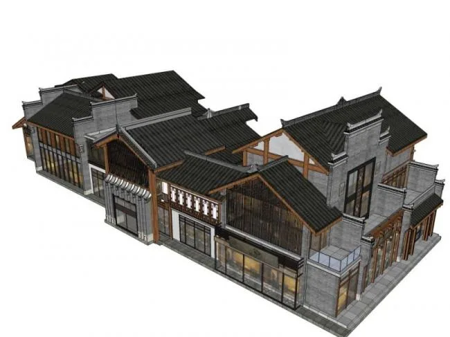 Sketchup商业模型|多层商业街，中式风格