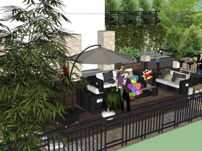 Sketchup景观模型|屋顶花园景观，现代风格