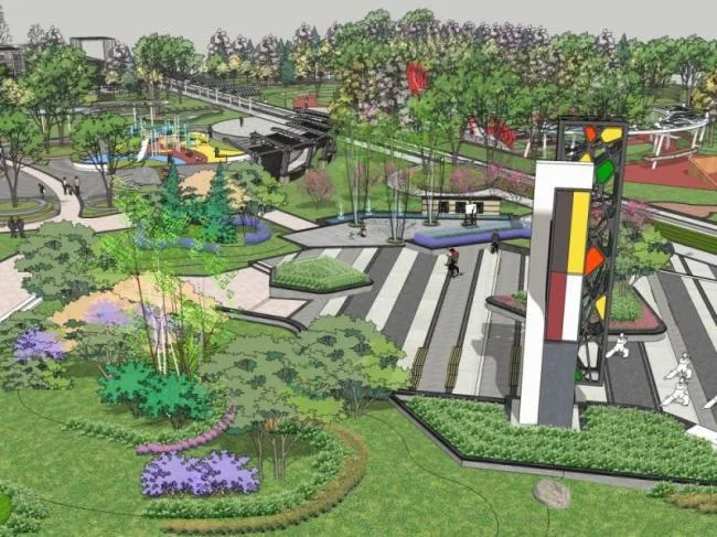 Sketchup景观模型|休闲公园景观，现代风格，休闲景观