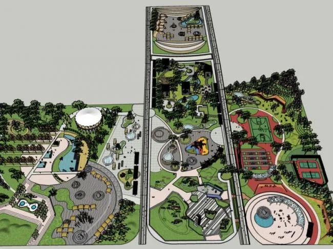 Sketchup景观模型|休闲公园景观，现代风格，休闲景观