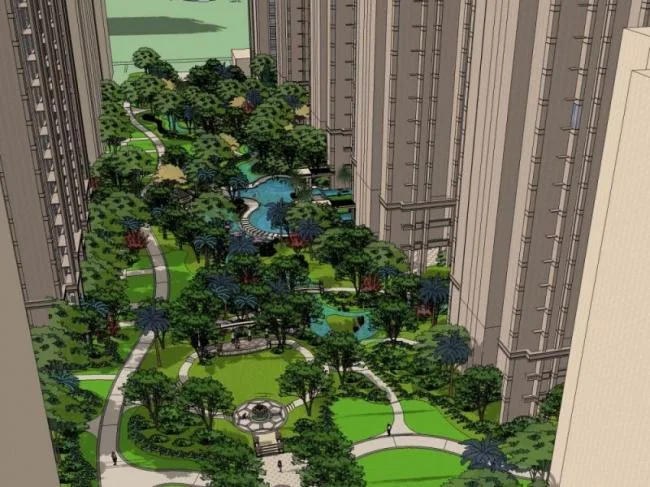 Sketchup景观模型|高层住宅小区景观，古典风格