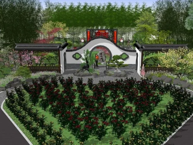 Sketchup景观模型|公园景观，中式风格，中式公园