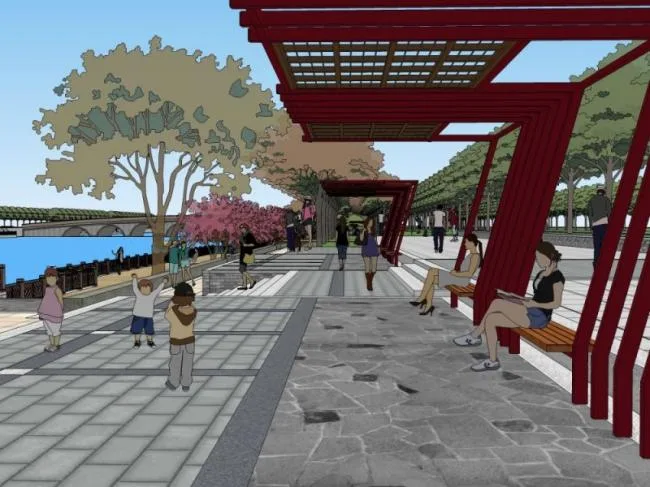 Sketchup景观模型|公园景观，中式风格，中式公园景观