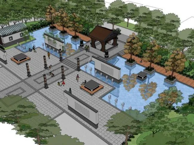 Sketchup景观模型|小区景观，住宅景观，中式风格