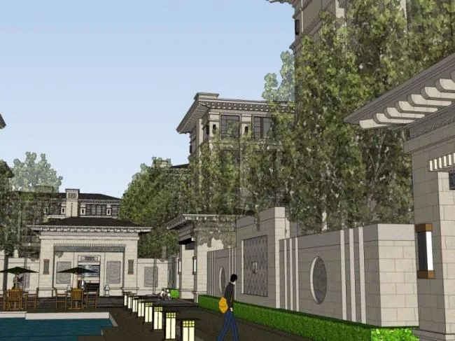 Sketchup景观模型|花园洋房小区景观，住宅景观，中式风格