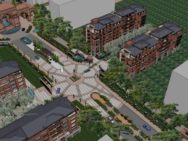 Sketchup住宅模型|多层住宅小区，花园洋房，古典风格