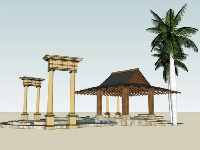 Sketchup小品模型|广场景观，亭子，小品，东南亚风格，古典风格