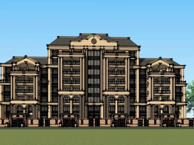 Sketchup住宅模型|高层住宅楼，欧式古典风格