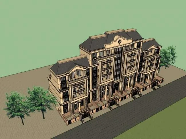 Sketchup住宅模型|高层住宅楼，欧式古典风格