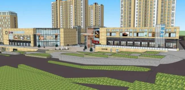 Sketchup住宅模型|高层住宅，底层商业，现代风格