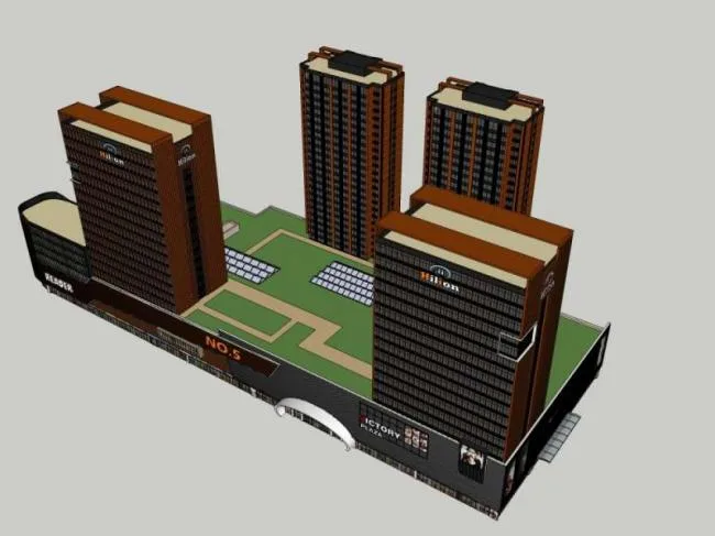 Sketchup综合体模型|多高层综合体，办公，底层商业，酒店，公寓，古典风格