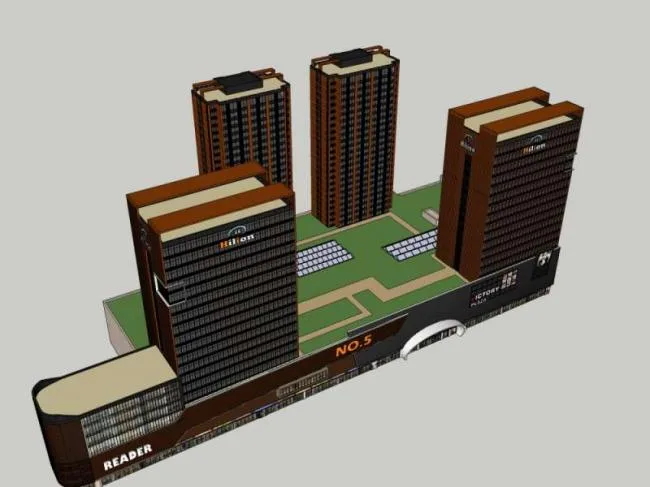 Sketchup综合体模型|多高层综合体，办公，底层商业，酒店，公寓，古典风格