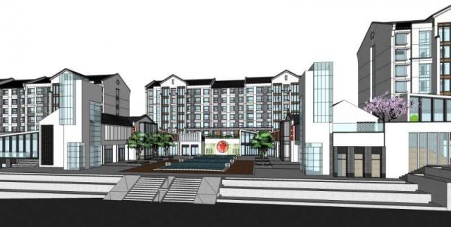 Sketchup住宅模型|多层住宅，底层商业，中式风格