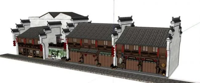 Sketchup商业模型|多层商业区，中式风格