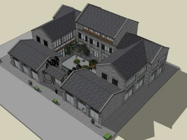 Sketchup商业模型|叠拼别墅，商业，中式风格