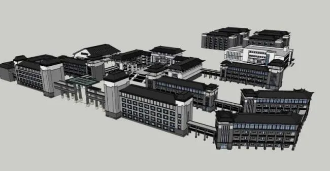 Sketchup文化模型|多层博物馆，文化建筑，中式风格