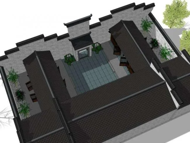 Sketchup古建筑模型|多层庭院，中式风格，古建