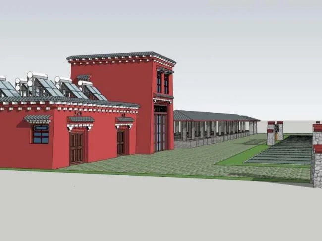 Sketchup车站路桥|多层驿站，现代中式风格