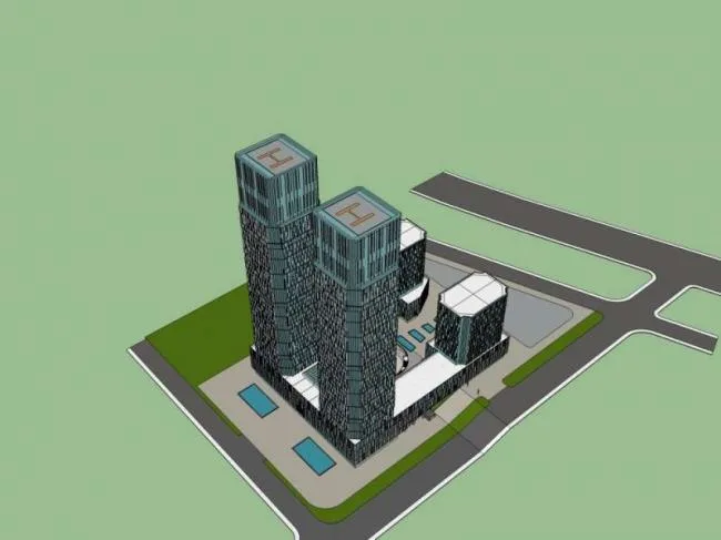 Sketchup办公模型|超高层办公楼，底层商业，现代风格