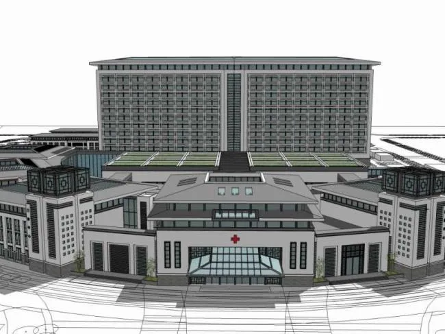 Sketchup医院模型|多高层医院，医疗建筑，中式风格