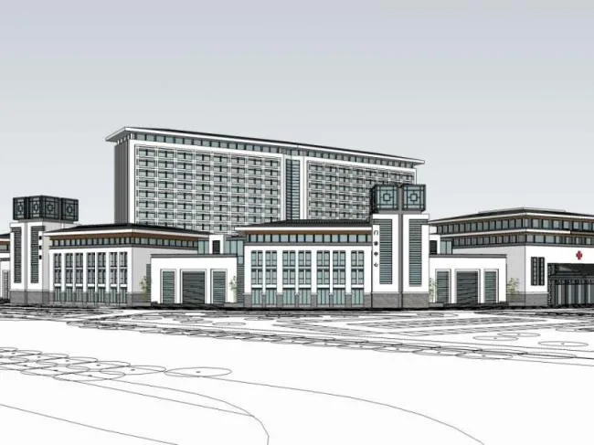 Sketchup医院模型|多高层医院，医疗建筑，中式风格