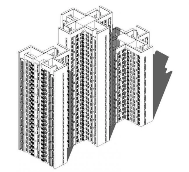 Sketchup住宅模型|十字平面联排高层住宅，现代风格