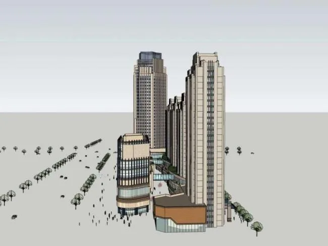 Sketchup综合体模型|高层办公楼，底层商业，多高层综合体，古典风格