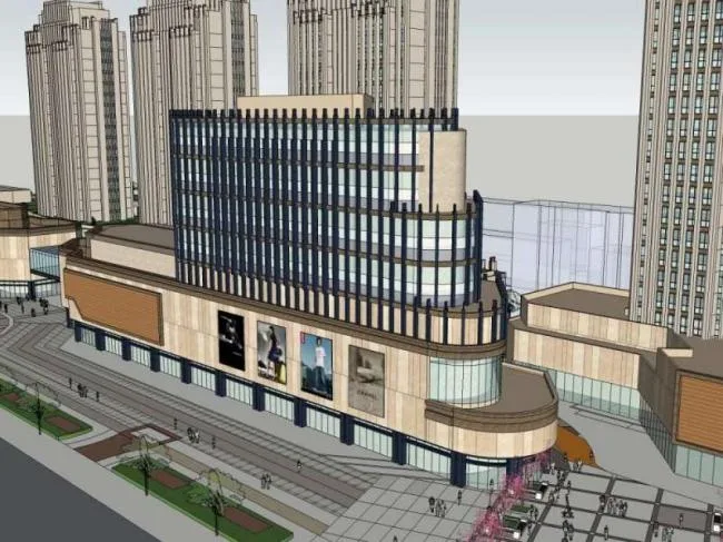 Sketchup综合体模型|高层办公楼，底层商业，多高层综合体，古典风格