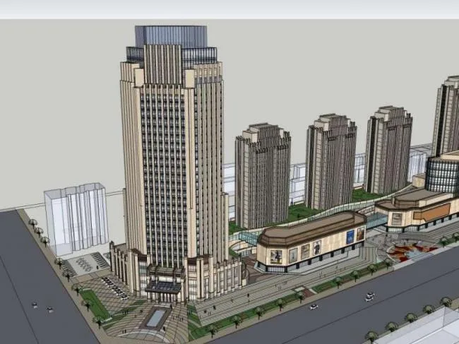 Sketchup综合体模型|高层办公楼，底层商业，多高层综合体，古典风格